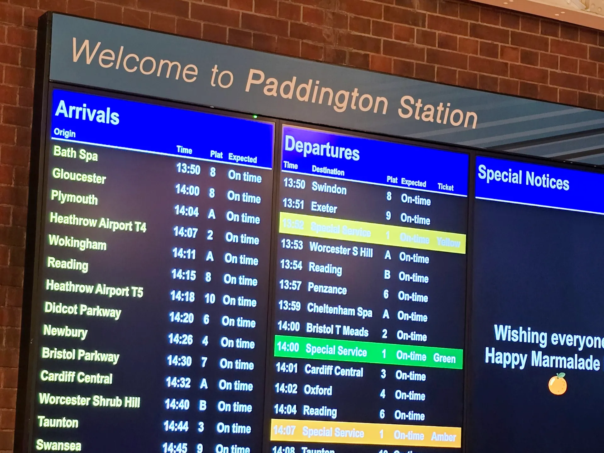 Paddington experience departure times