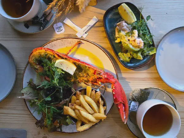 Lobster, fries, shrimp cocktail salad and tea!?!