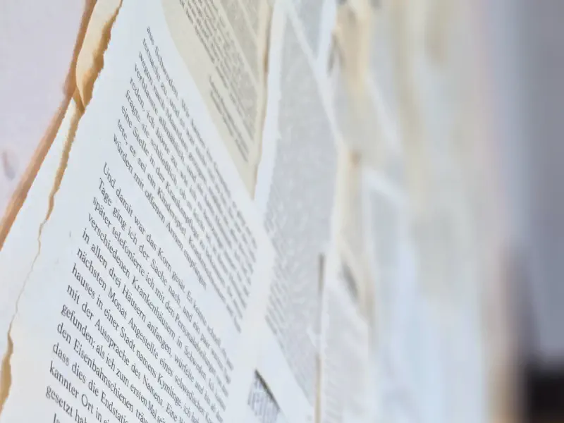 Wall papered with real book pages
